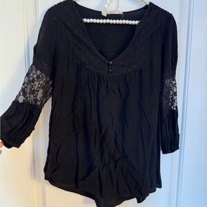 Painted Threads Black Blouse Elegant Top